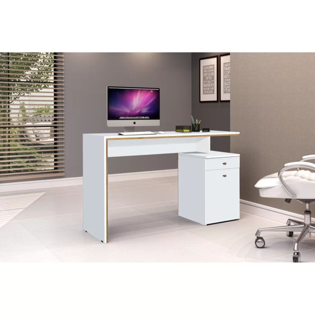 TU MESITA - Escritorio Clásico Megan color Blanco 1 cajón 1 puerta TU MESITA