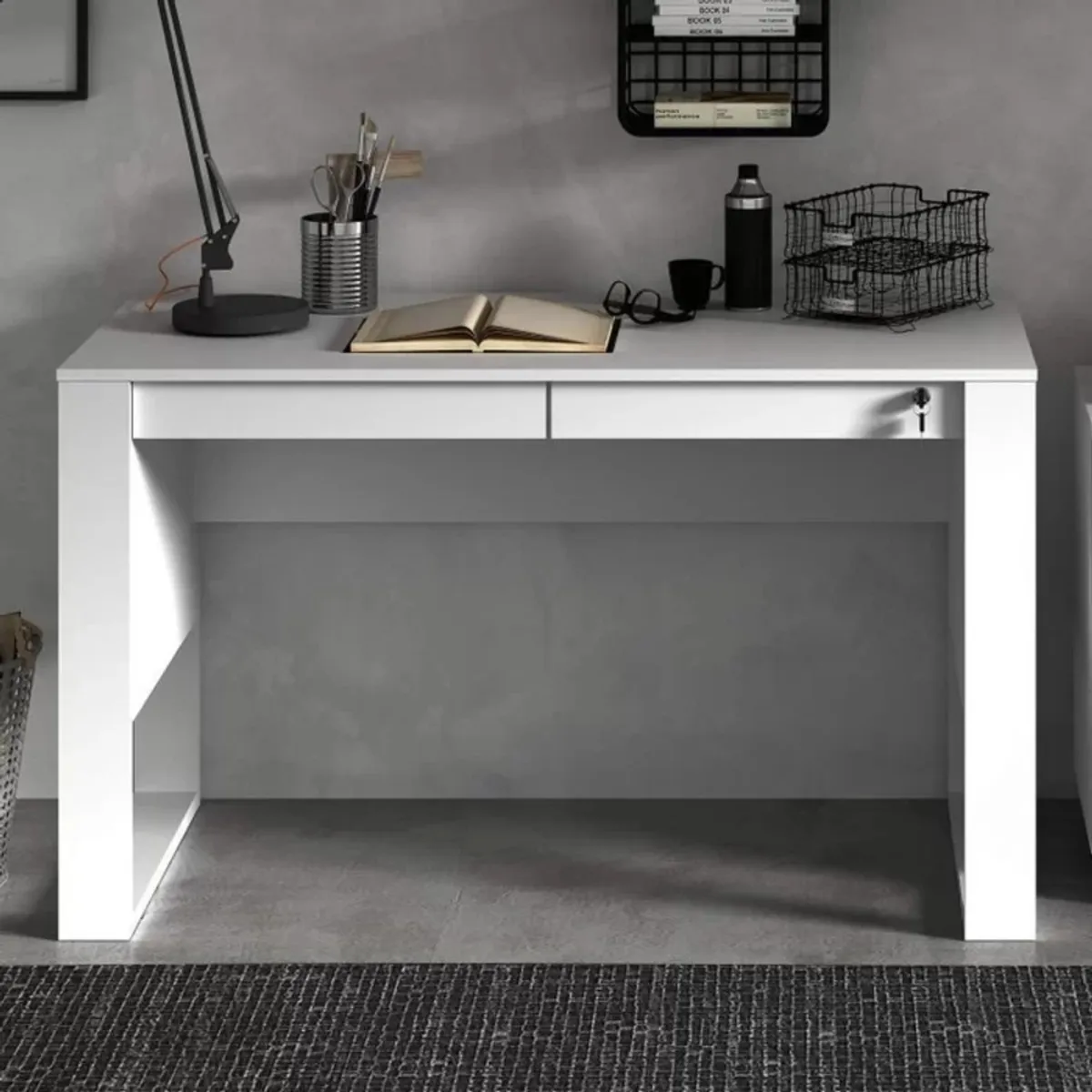 TU MESITA - Escritorio Moderno Zamir color Blanco 2 cajones TU MESITA