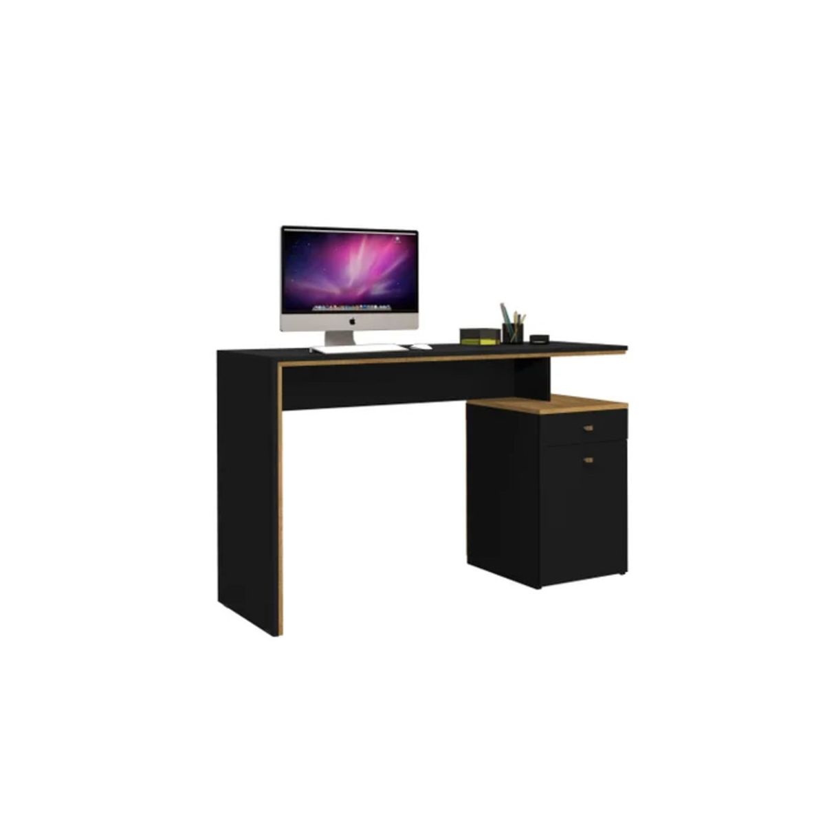 TU MESITA - Escritorio Clásico Megan color Negro 1 cajón 1 puerta TU MESITA