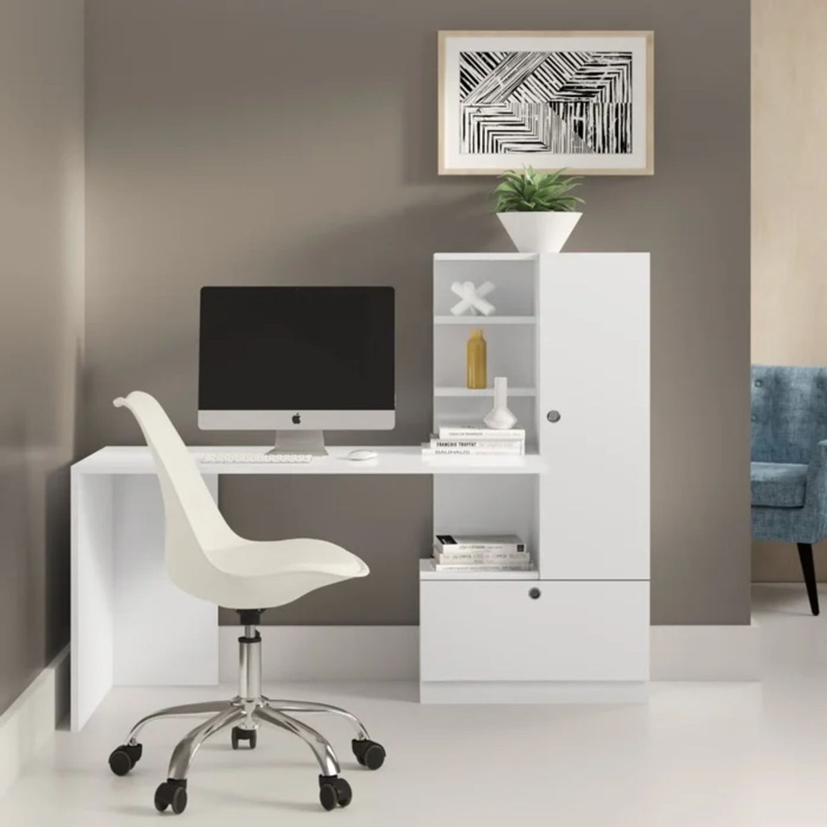 TU MESITA - Escritorio con Armario Lamas color Blanco 2 puertas TU MESITA