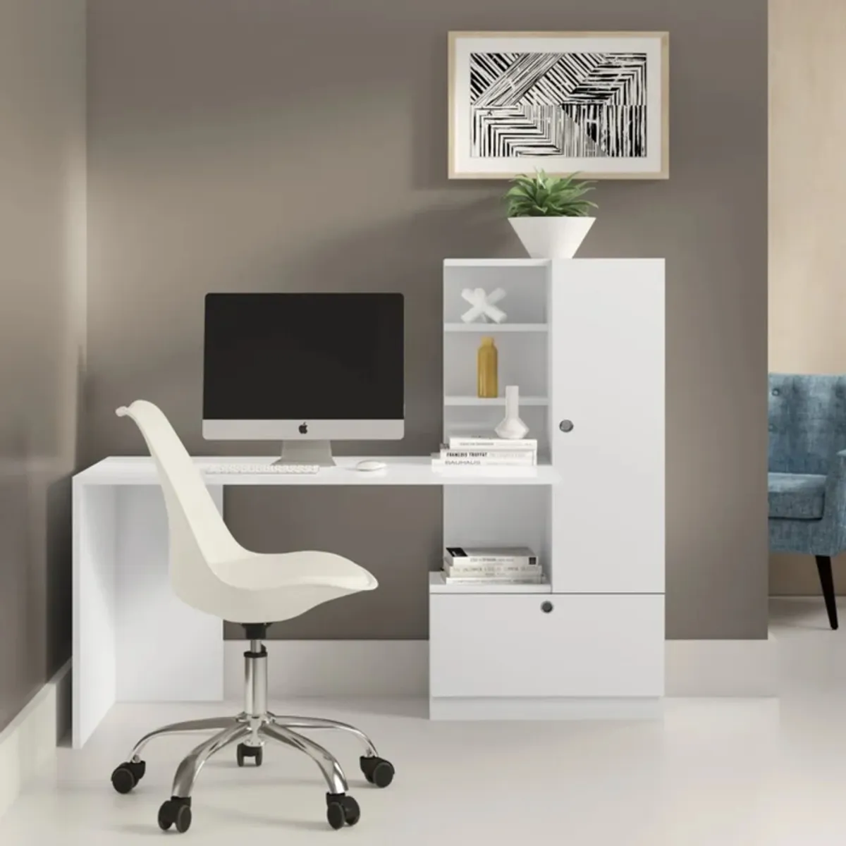 TU MESITA - Escritorio con Armario Lamas color Blanco 2 puertas TU MESITA