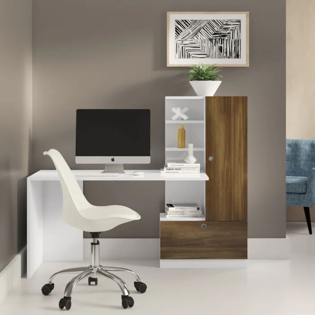TU MESITA - Escritorio con Armario Lamas color BlancoMarrón 2 puertas TU MESITA