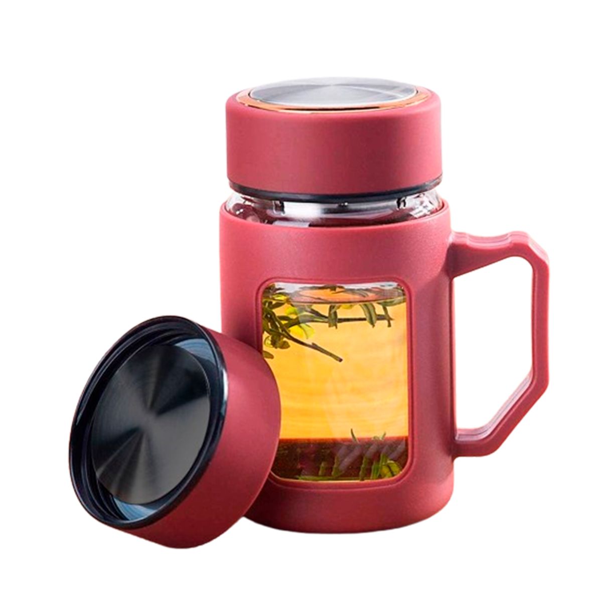 INSPIRA - Taza de Vidrio con Tapa Rosca y Asa Doble Capa 500 ml