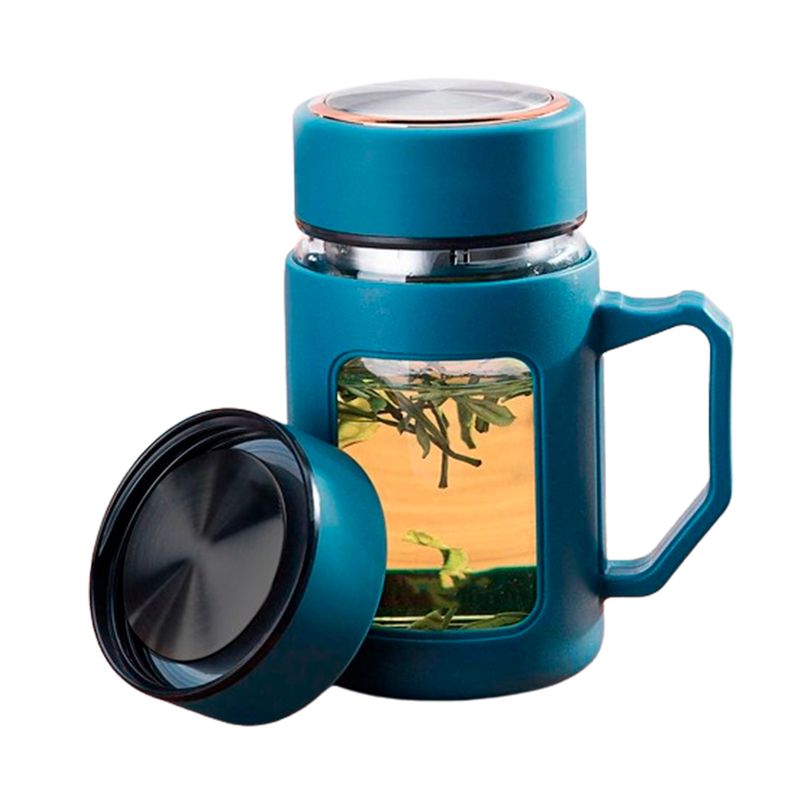 INSPIRA - Taza de Vidrio con Tapa Rosca y Asa Doble Capa 500 ml