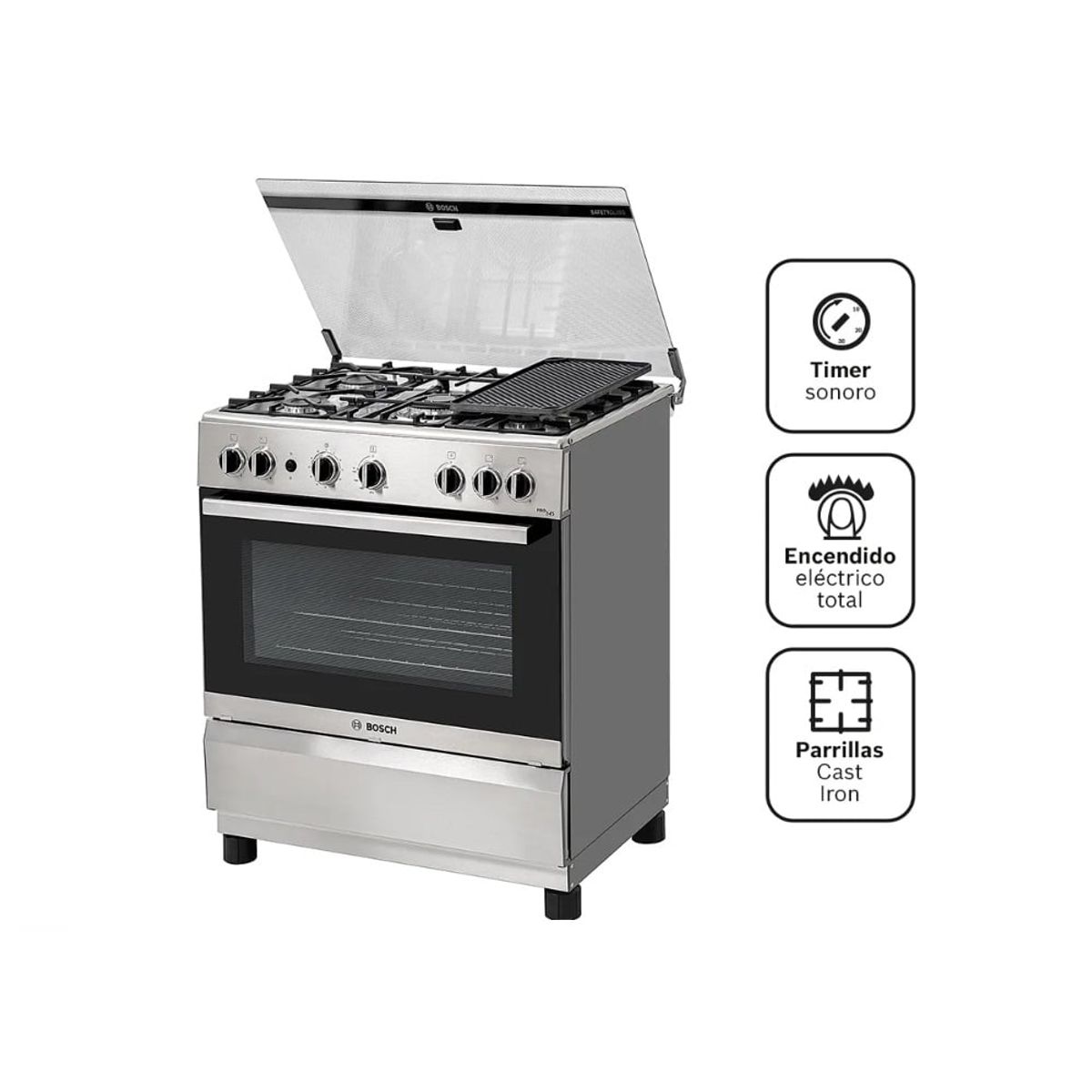 BOSCH - Cocina Bosch PRO545 MAX a Gas de Pie 30" 5 Hornillas Acero Inoxidable