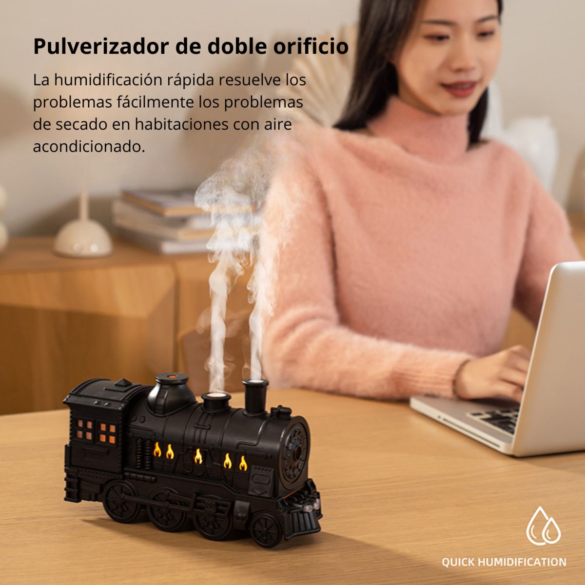 GENERICO - Tren Humidificador Ultrasónico 300ml Difusor de Aromas + Control YX210