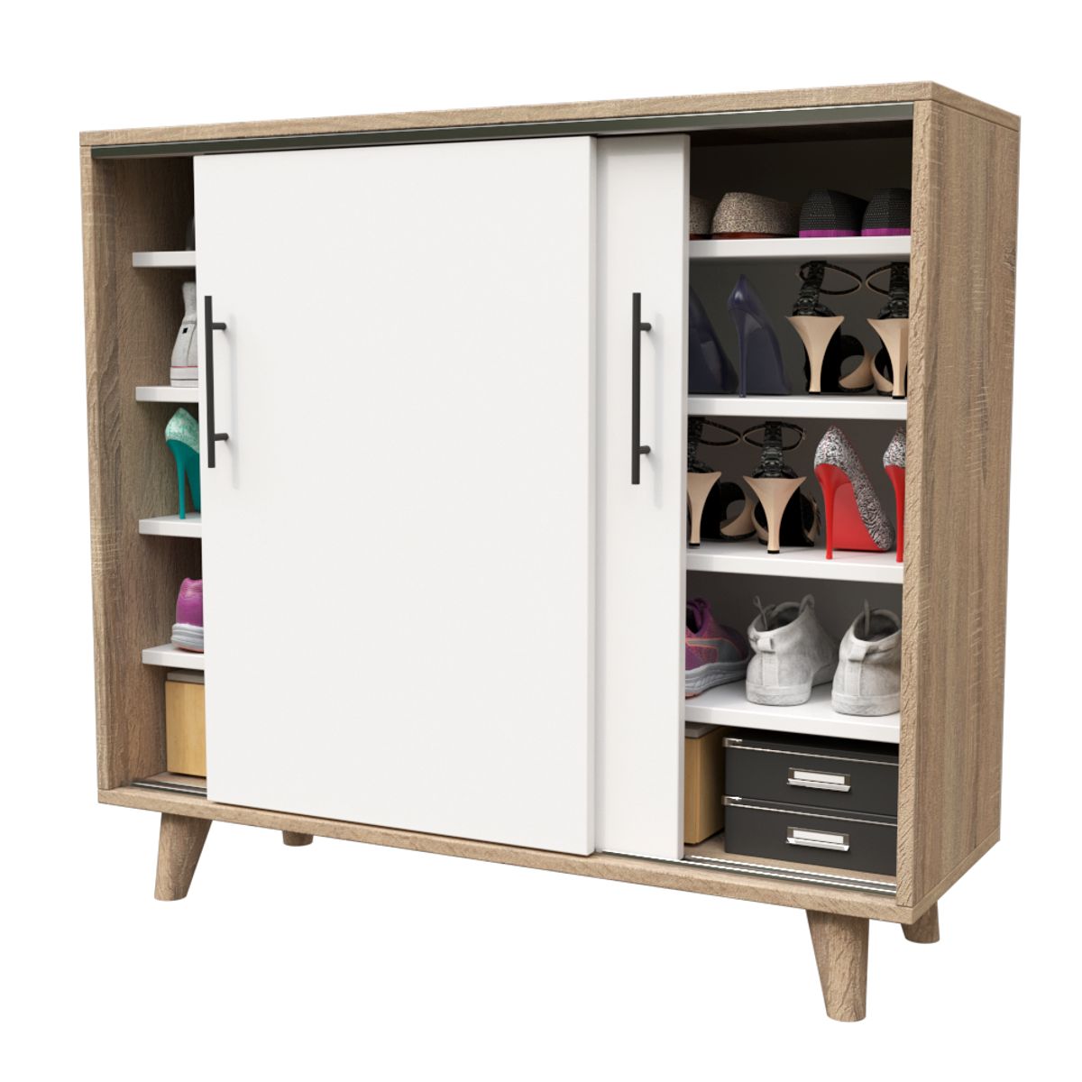 MUEBLES MACRUMO - Zapatera estilo Vintage con puertas corredizas 105cm- color Vienés