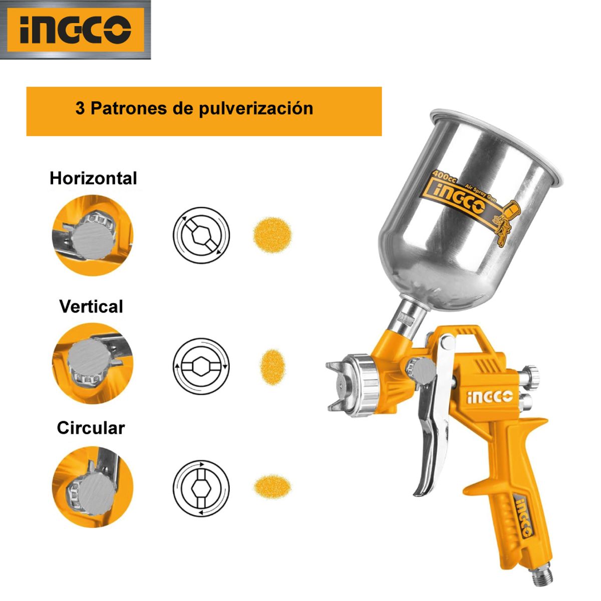 INGCO TOOLS - Pistola para Pintar de Gravedad Vaso Aluminio INGCO 400CC ASG4041