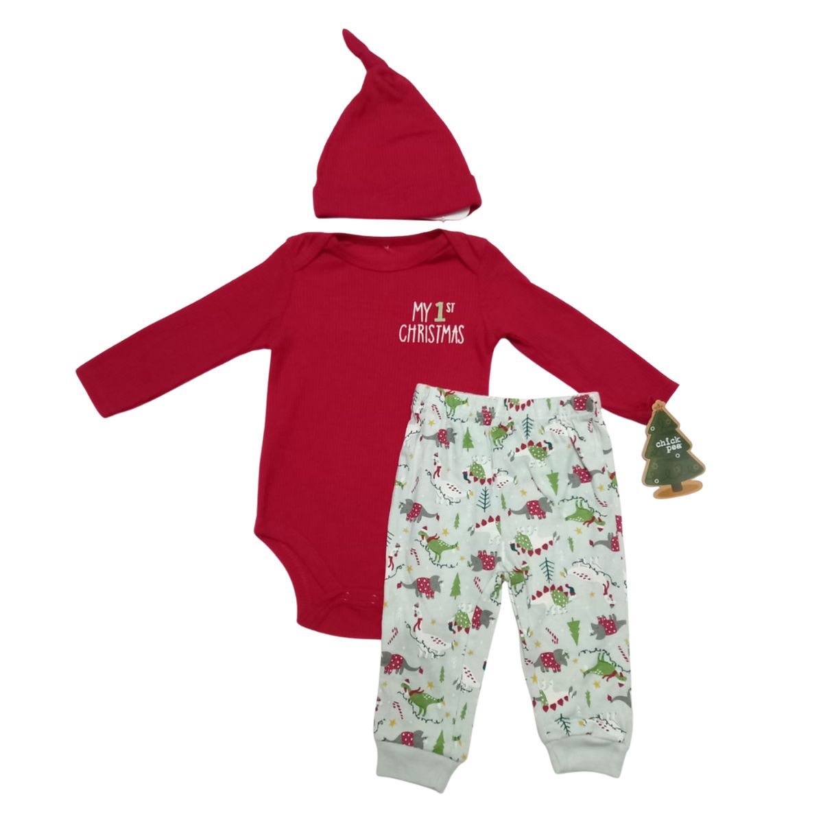 GENERICO - Packx3 Bodysuit Buzo y Gorro My First Christmas para Bebe - Rojo