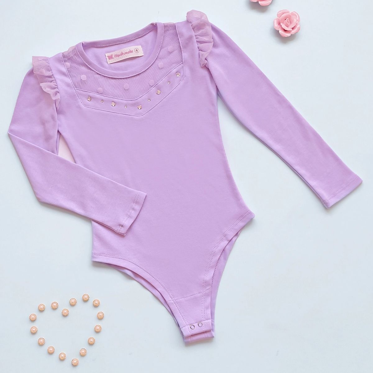 KIDS MASHMELO - Body Con Canessu Y Volantes En Manga De Tull Para Niña Kids Mashmelo