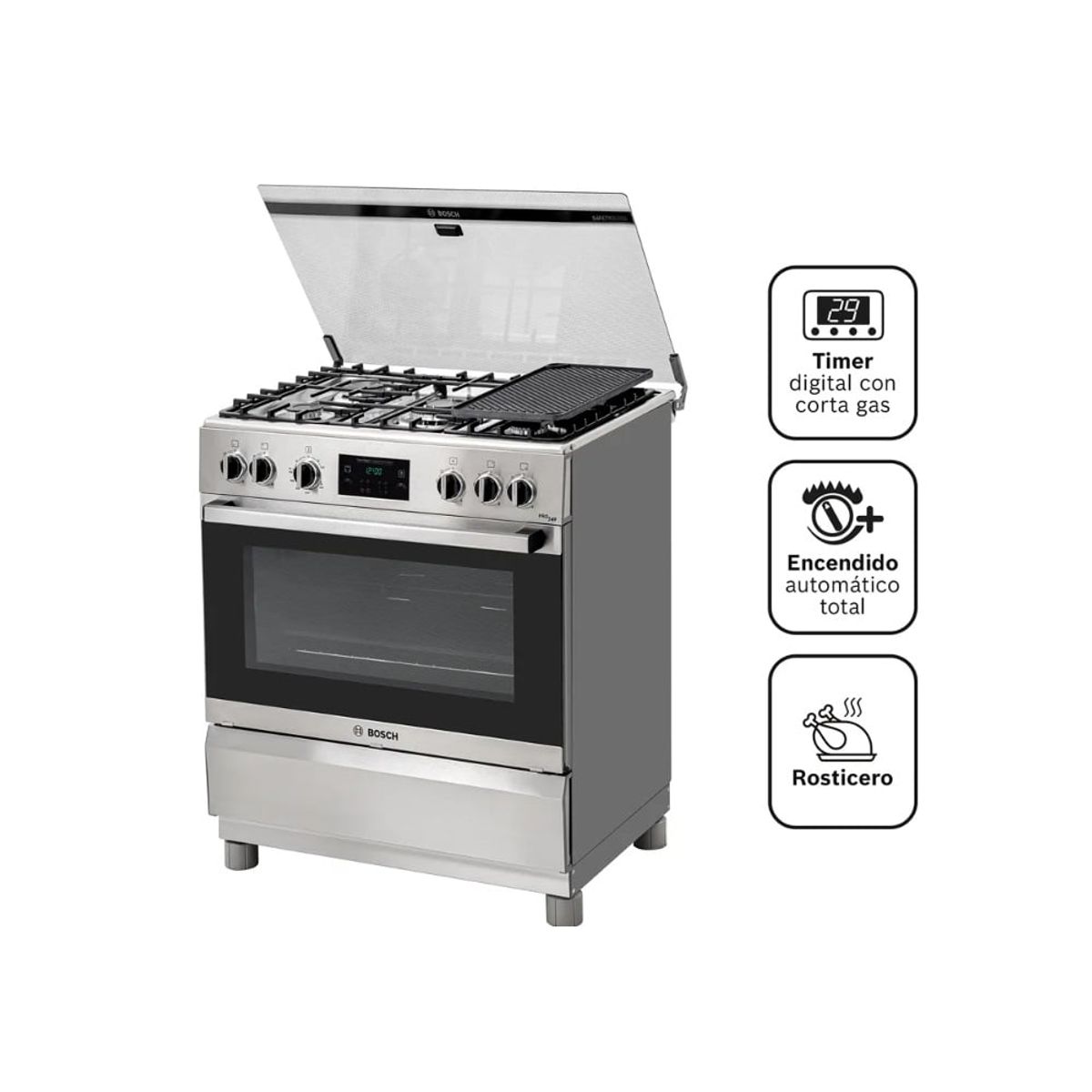 BOSCH - Cocina Bosch PRO549 MAX a Gas de Pie 30" 5 Hornillas Acero Inoxidable