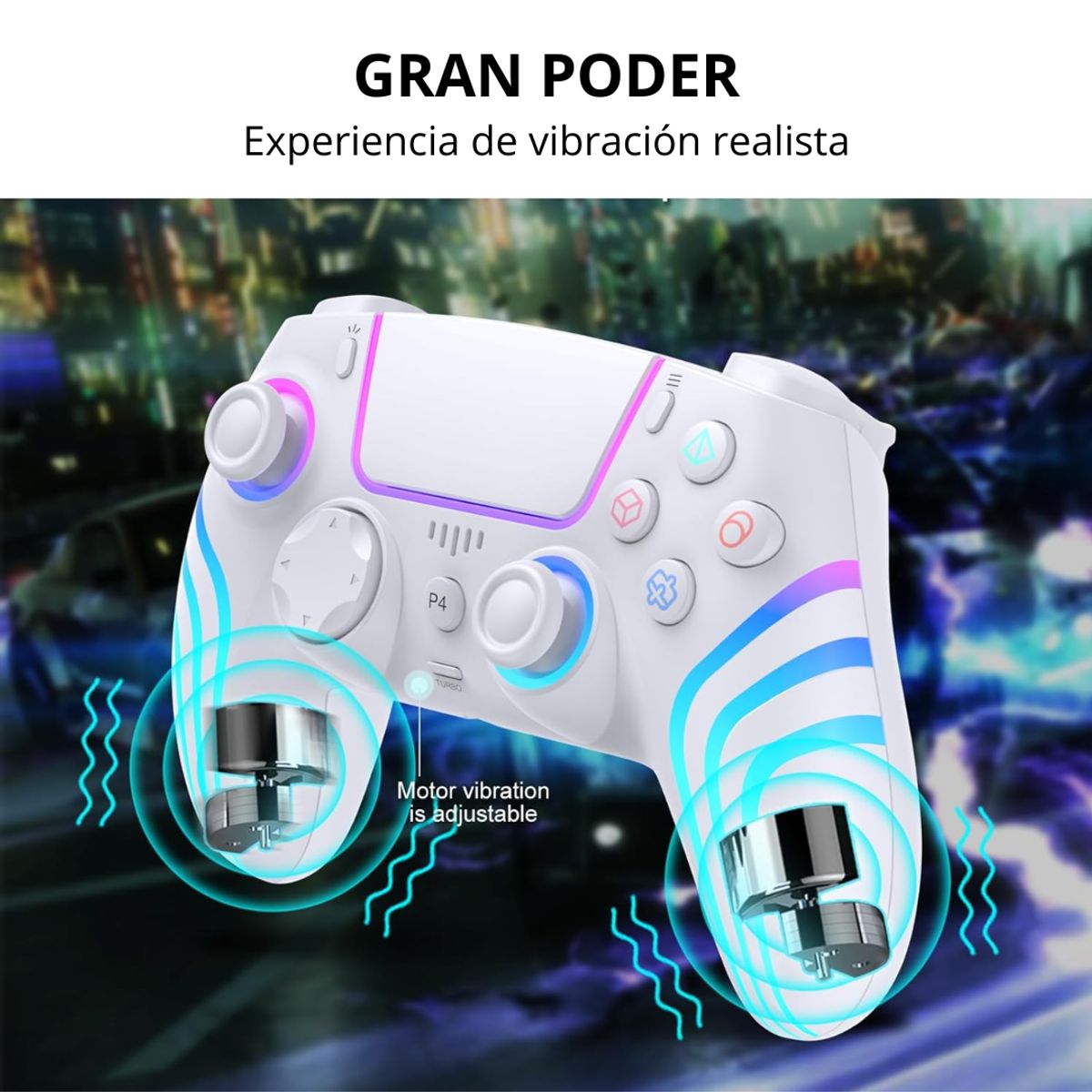 SEISA - Mando PS4 Inalámbrico Blanco con 4 Efectos de Luz SEISA SJ-4013B