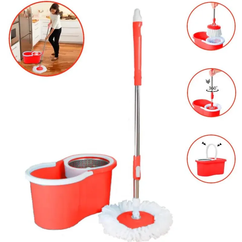 OEM - Trapeador Escurridor Giratorio Automático Con 2 Mopas Rojo