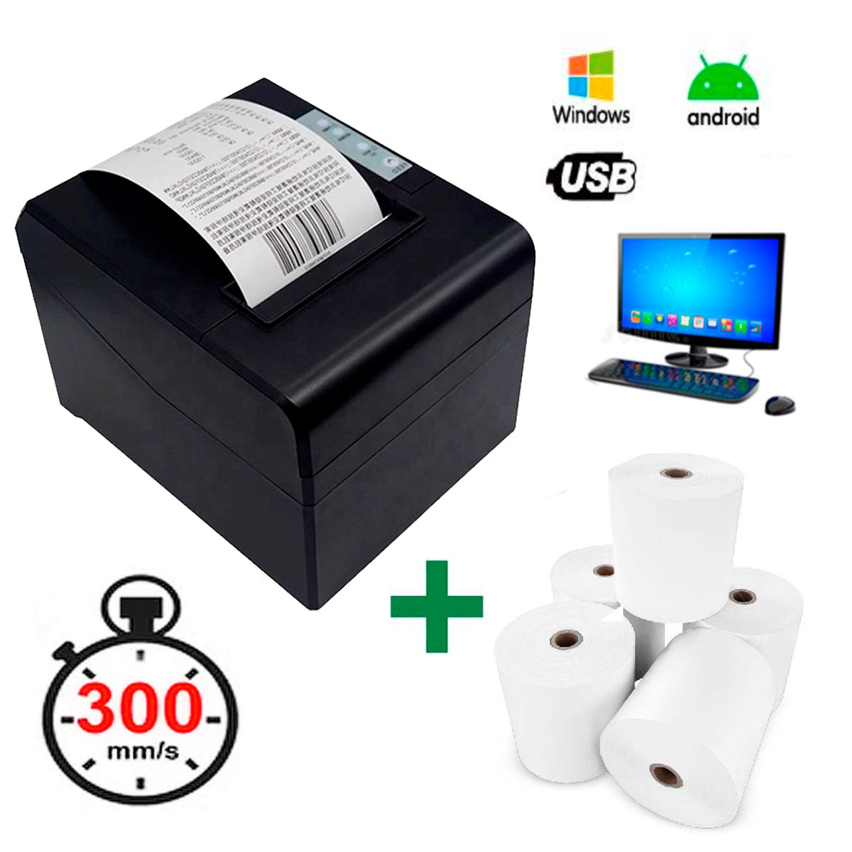 GENERICO - Ticketera Facturador FT335 Termica USB + 10 Rollos de Impresion.