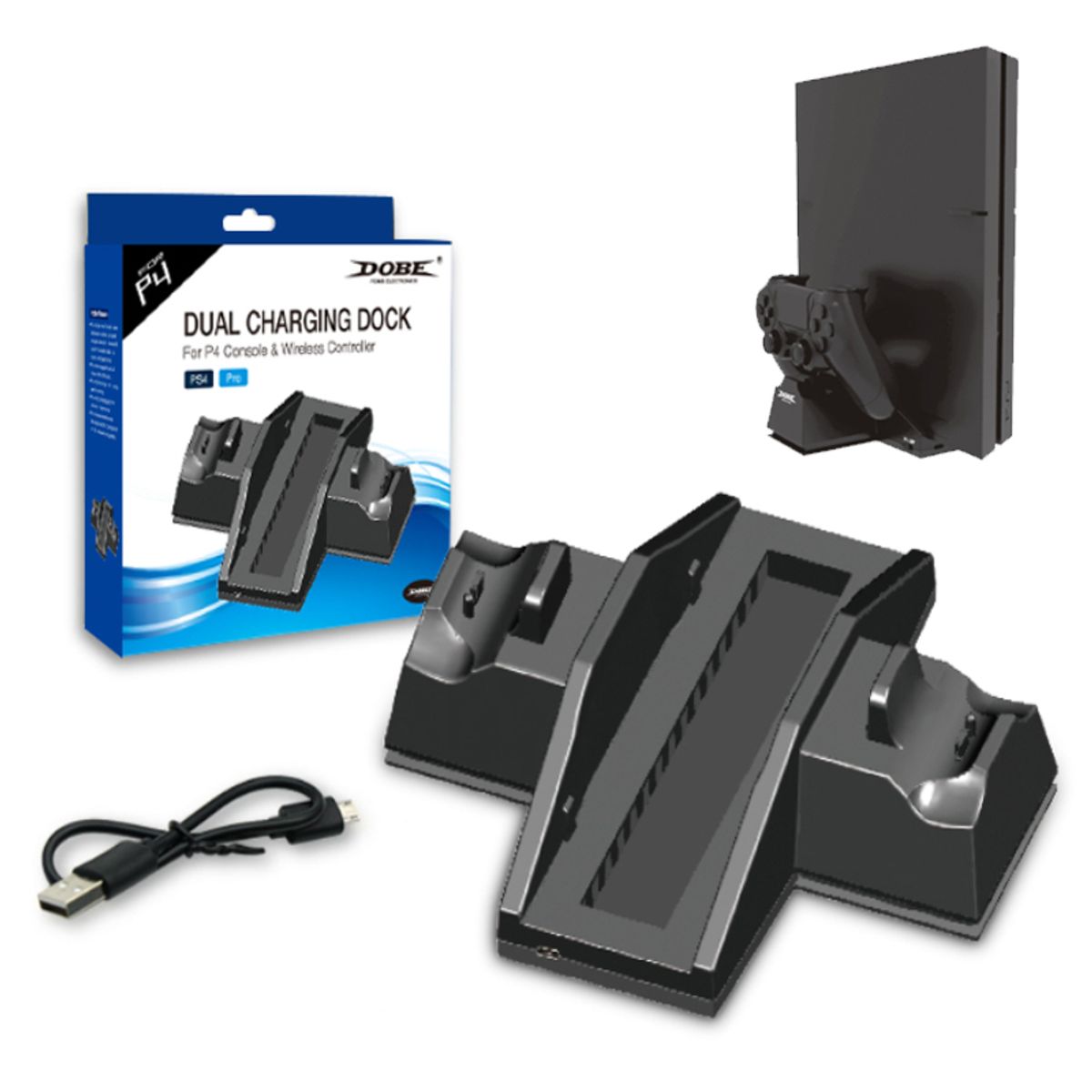 DOBE - Cargador de Mandos Ps4 Pro Soporte Control Base Vertical Y Cooler