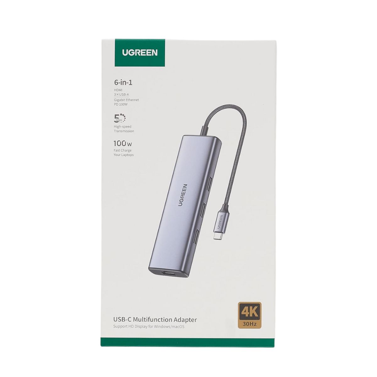 UGREEN - Adaptador Hub Ugreen Usb-C 6 In 1 Multifunction 100W 1000 Mbps RJ45