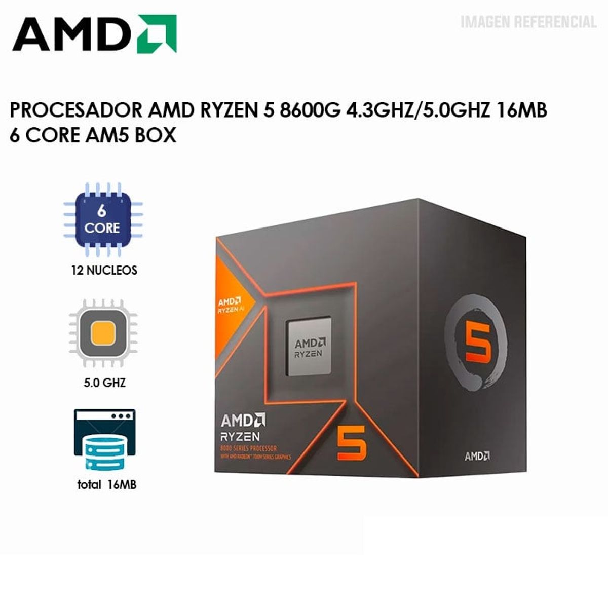 AMD - Computadora PC Completa Ryzen 5 8600G RAM DDR5 16GB SSD 500GB SSD MONITOR 24"