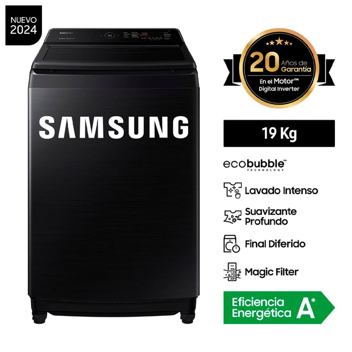 SAMSUNG - Lavadora SAMSUNG Carga Superior 19Kg WA19CG6441BV