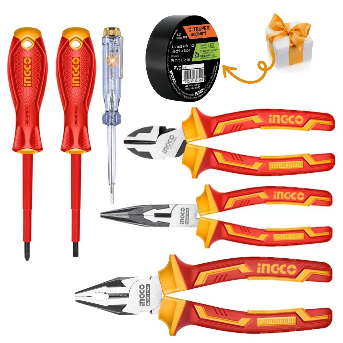 INGCO TOOLS - kIT ALICATES DIELECTRICO DETECTOR DE CORRIENTE DESARMADORES 1000V