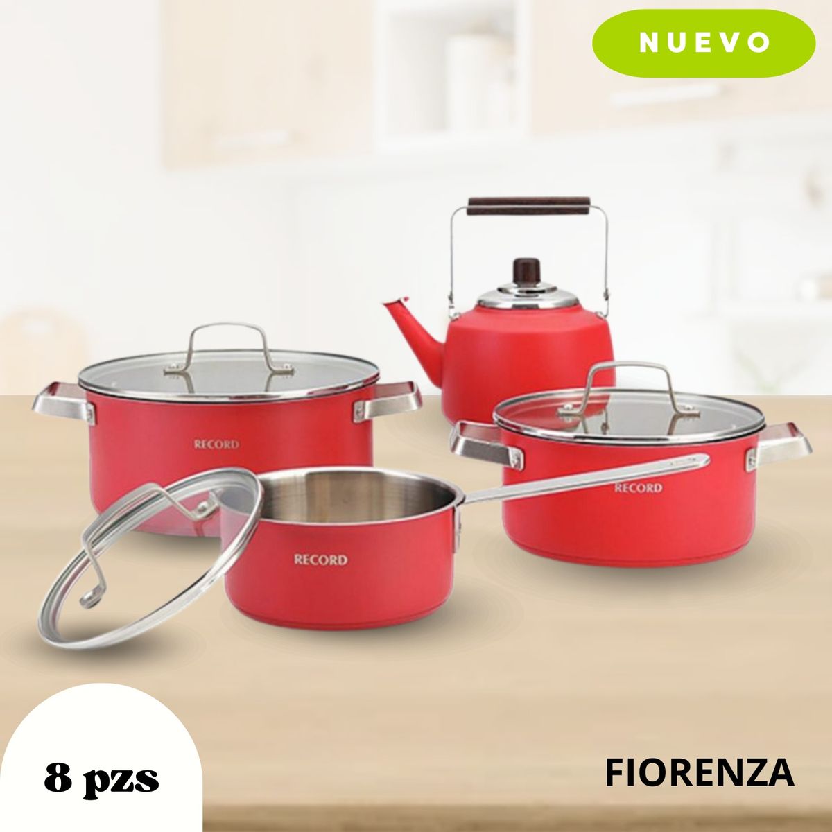 RECORD - Juego de Ollas Fiorenza Acero Inoxidable 8pz Rojo