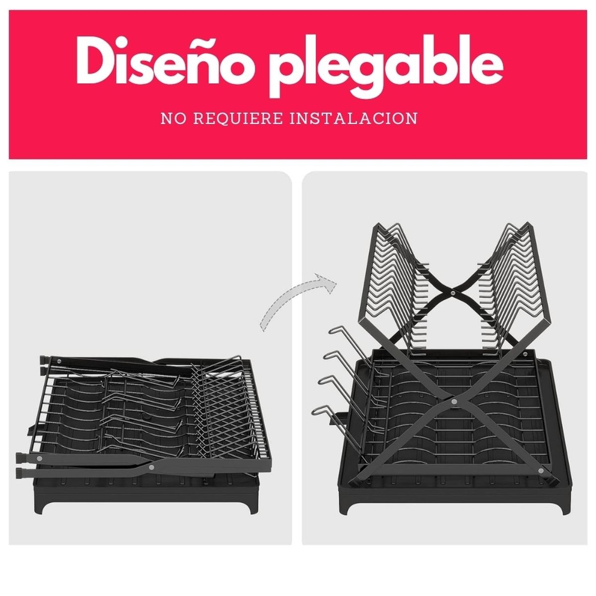 MINARI - Organizador Escurridor de Platos Vasos y Porta Cuchillos Plegable 31E