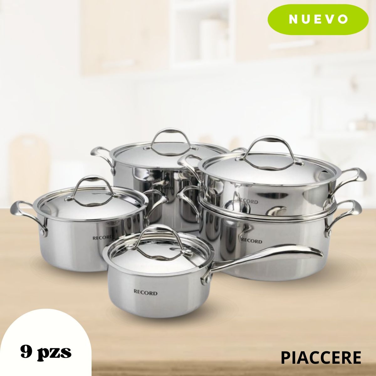 RECORD - Juego de Ollas Piaccere Acero Inoxidable 9pz