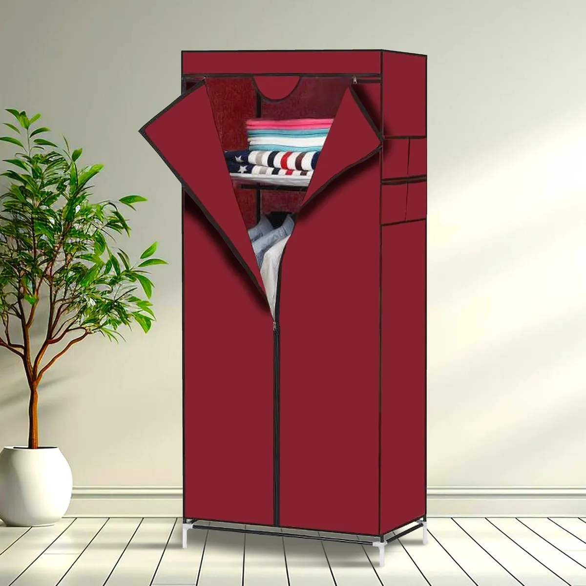 SM - ROPERO ORGANIZADOR ARMABLE DE TELA DE 1 CUERPO - VINO