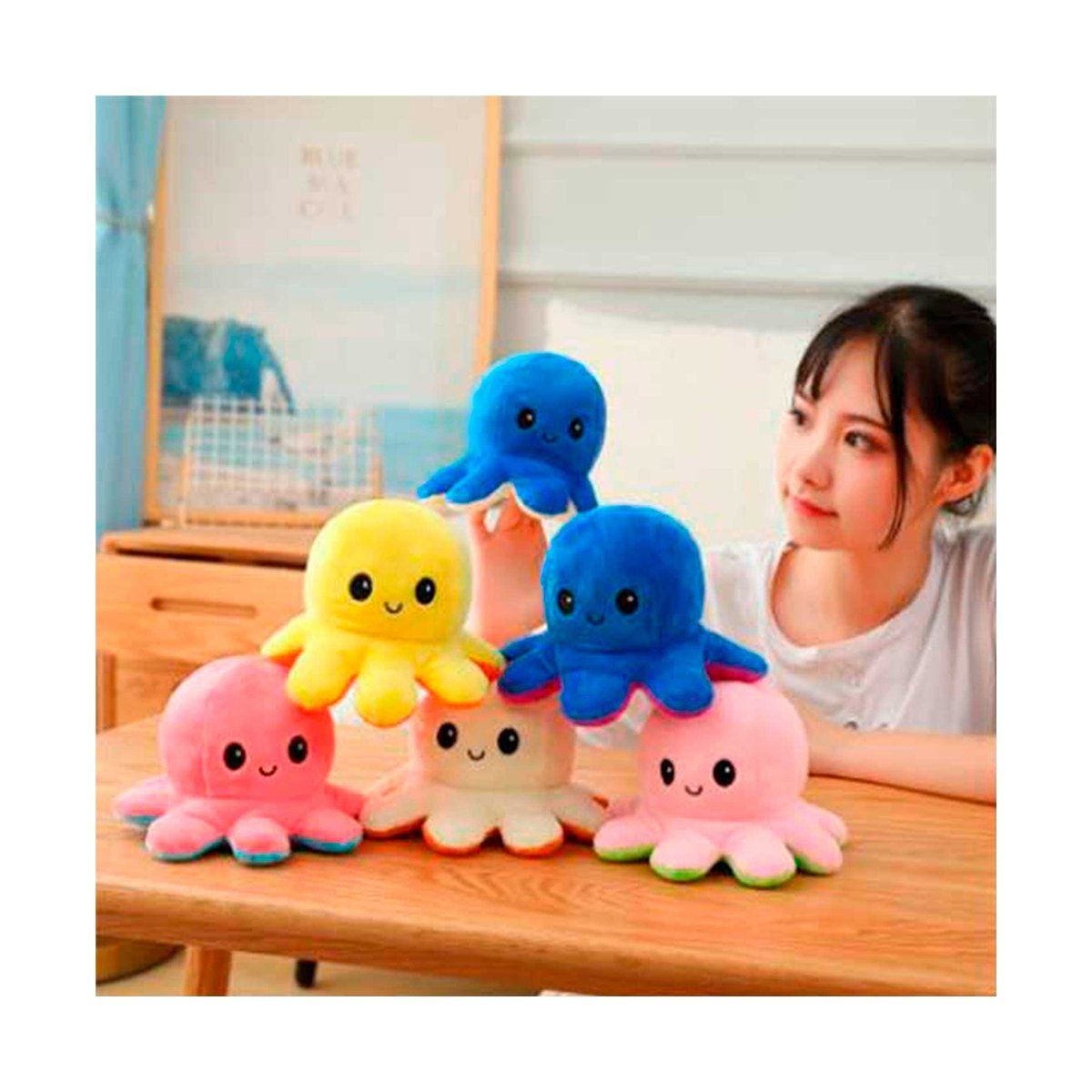 GENERICO - Pulpi-Peluche OFERTA Pack x6 - Reversibles Feliz y Enojado