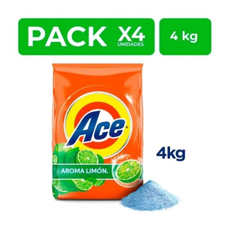 ACE - Detergente en Polvo Ace Aroma Limón 4 kg Pack x4