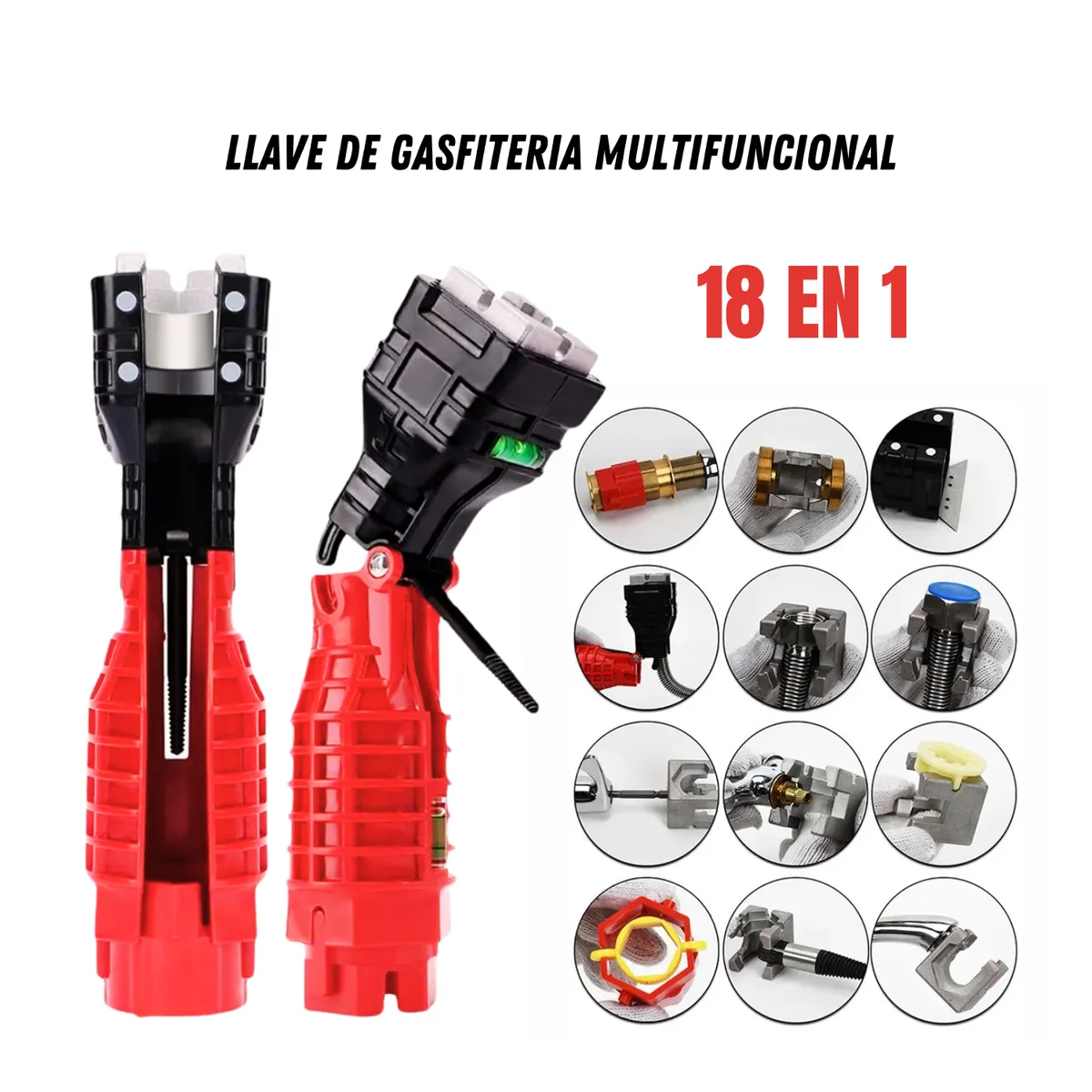 GENERICO - Llave de gasfitería 18 en 1 - Todo en 1