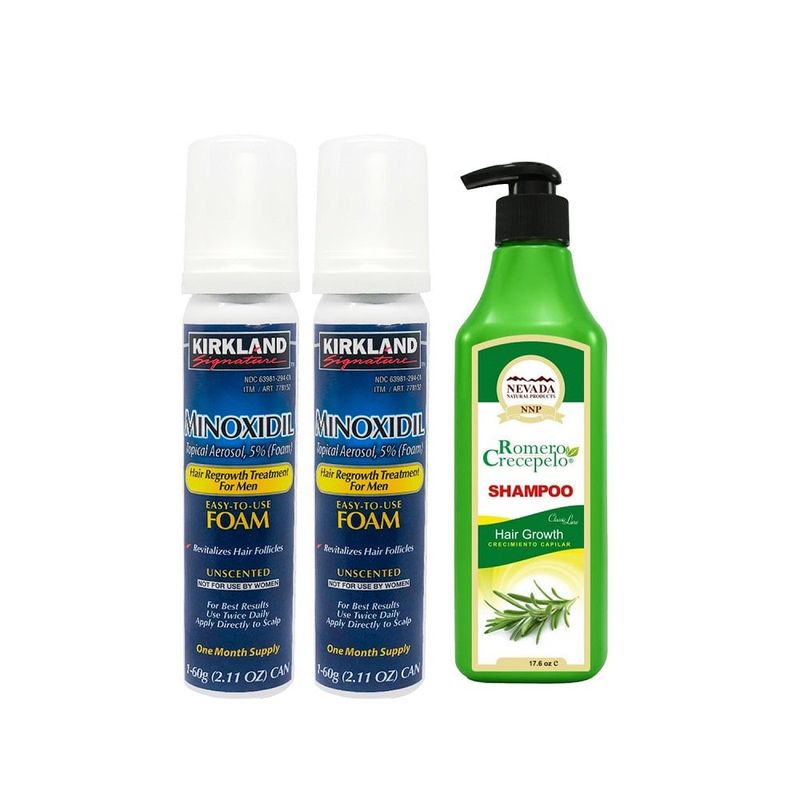 KIRKLAND - Minoxidil Espuma Kirkland 2 Uni+ Shampoo Romero Crecepelo 320 ml