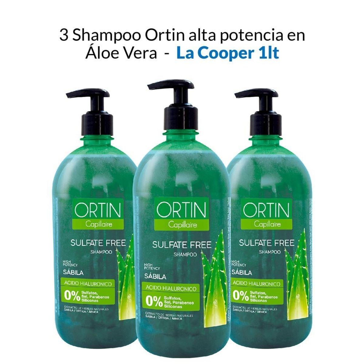 GENERICO - Shampoo Ortin Alta Potencia En Sábila La Cooper 1Lt 3 Unidades