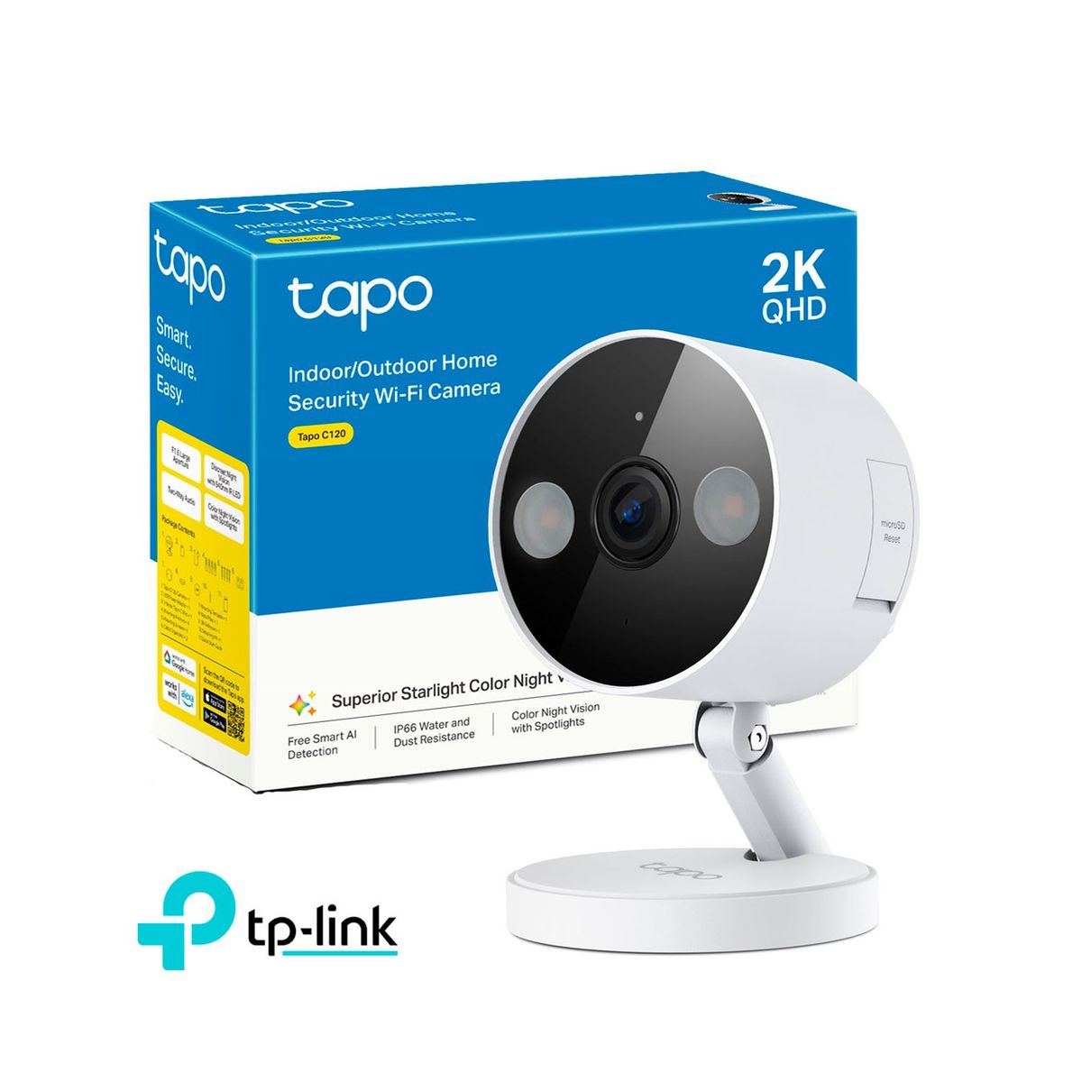 TP LINK - Cámara de Seguridad Wi-Fi Tapo C120 4MP 2K Exterior Noche Color