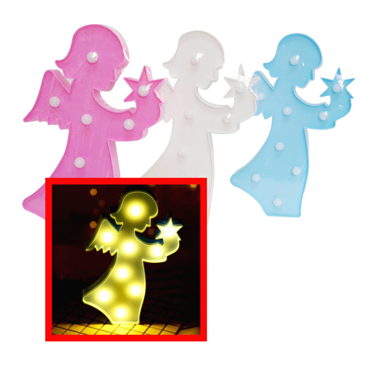 GENERICO - Lámpara Decorativa Led Mesa // Forma de Angel  // 3  unidades