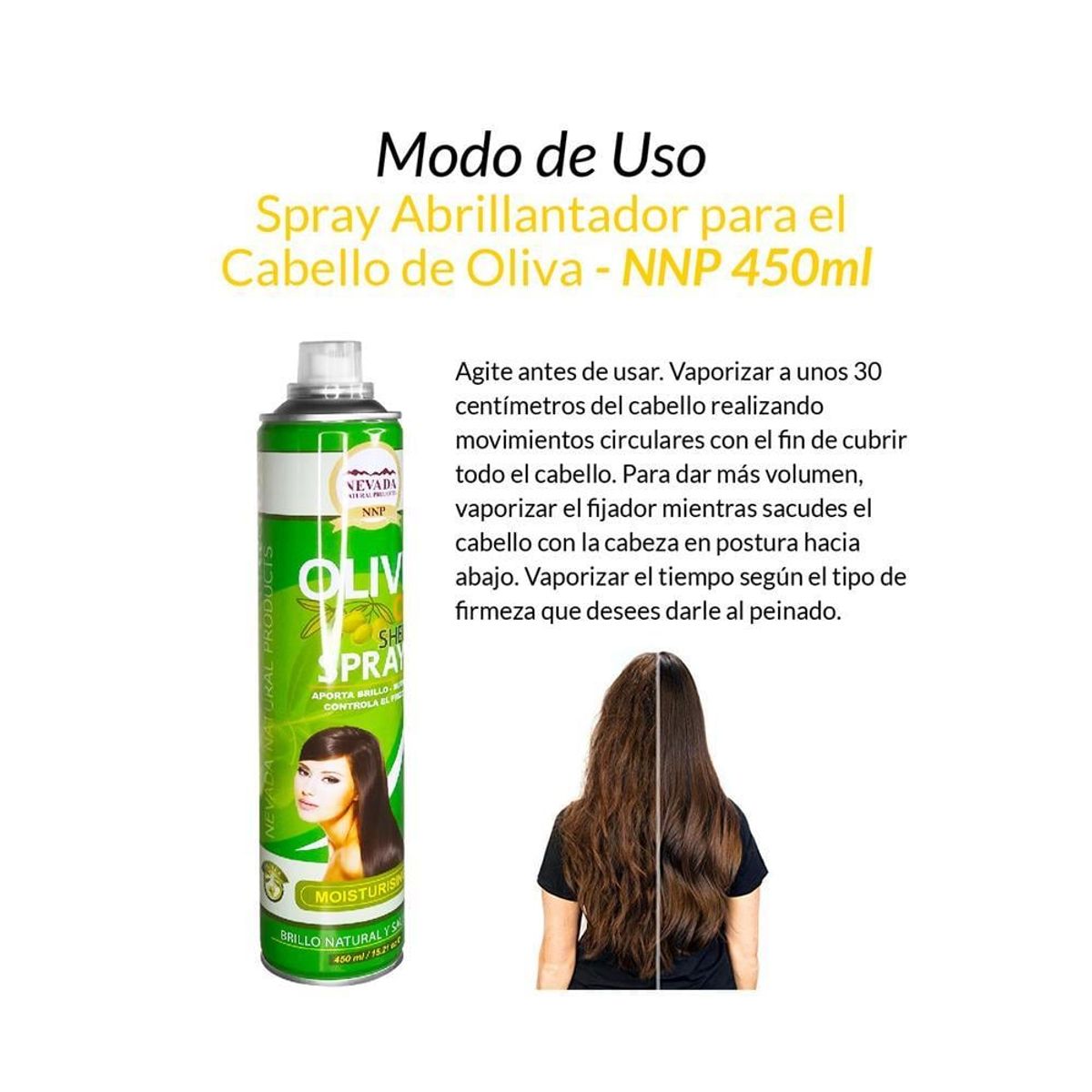 NEVADA NATURAL PRODUCTS - Spray Abrillantador Para El Cabello De Oliva Nevada 450ml