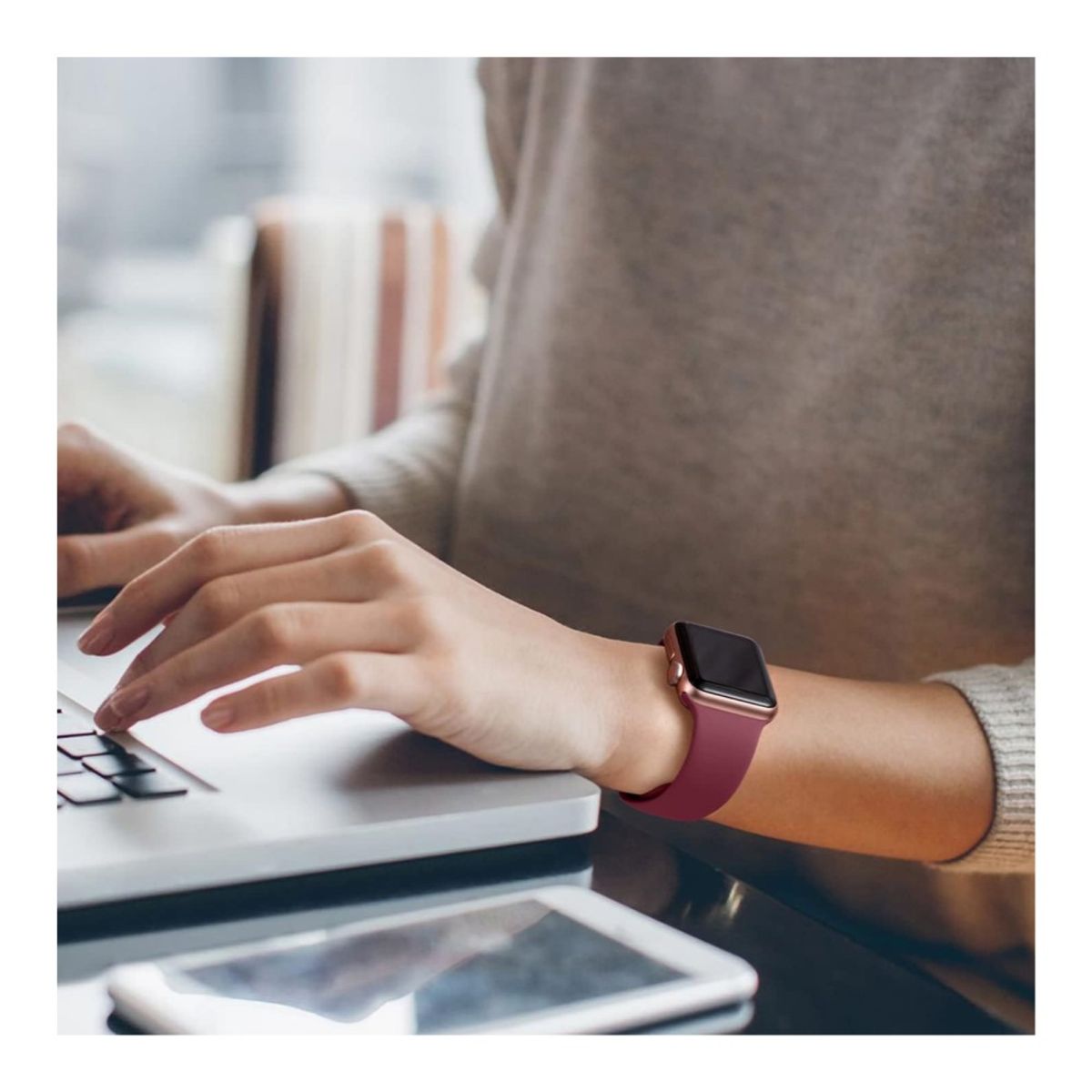 GENERICO - CORREA DE SILICONA PARA WATCH 38-40-41 MM ROJO VINO