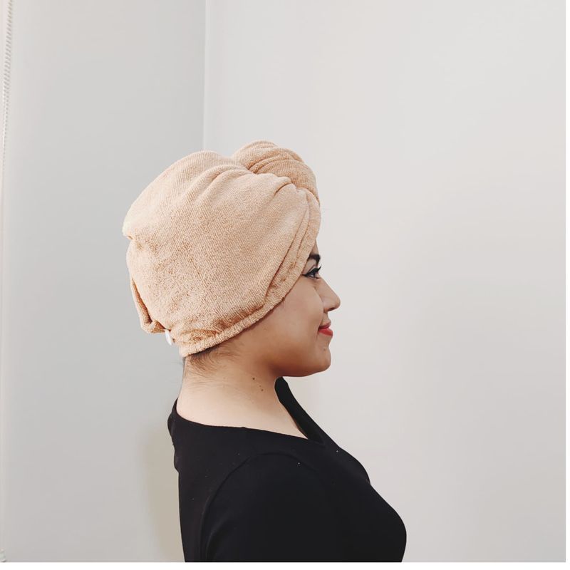 GENERICO - Toalla Turbante de Microfibra - Color Arena