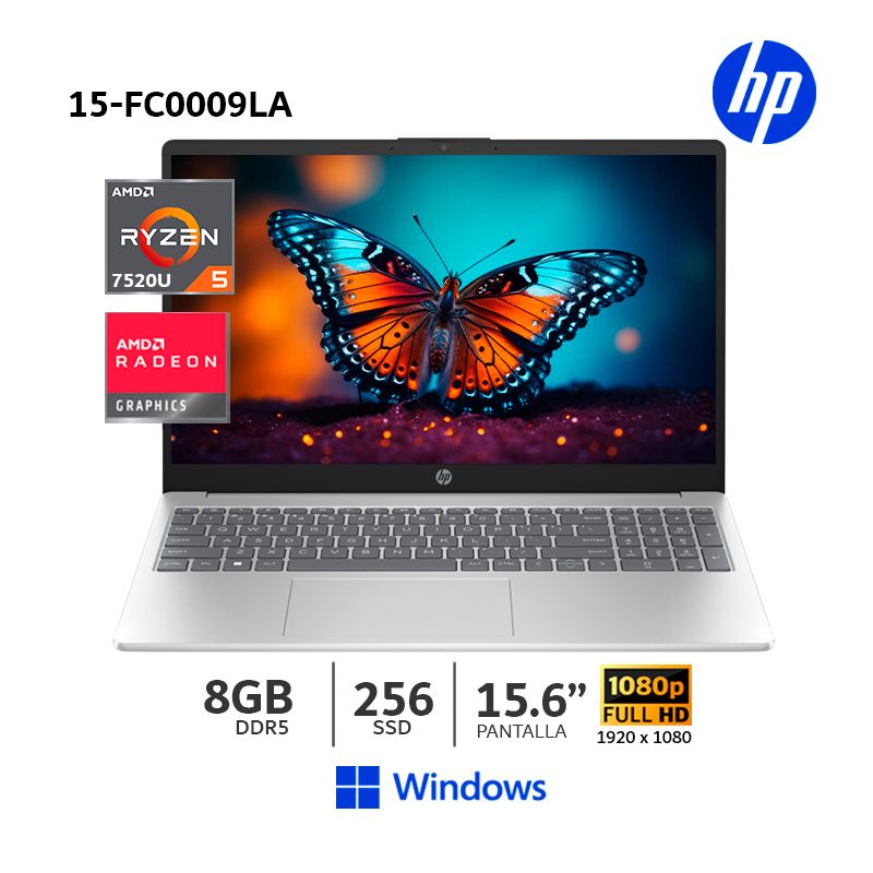 HP - Laptop HP 15-FC0009LA Ryzen5-7520U-8Gb Ram-256Gb SSD156 FHD-Windows-802M9LA
