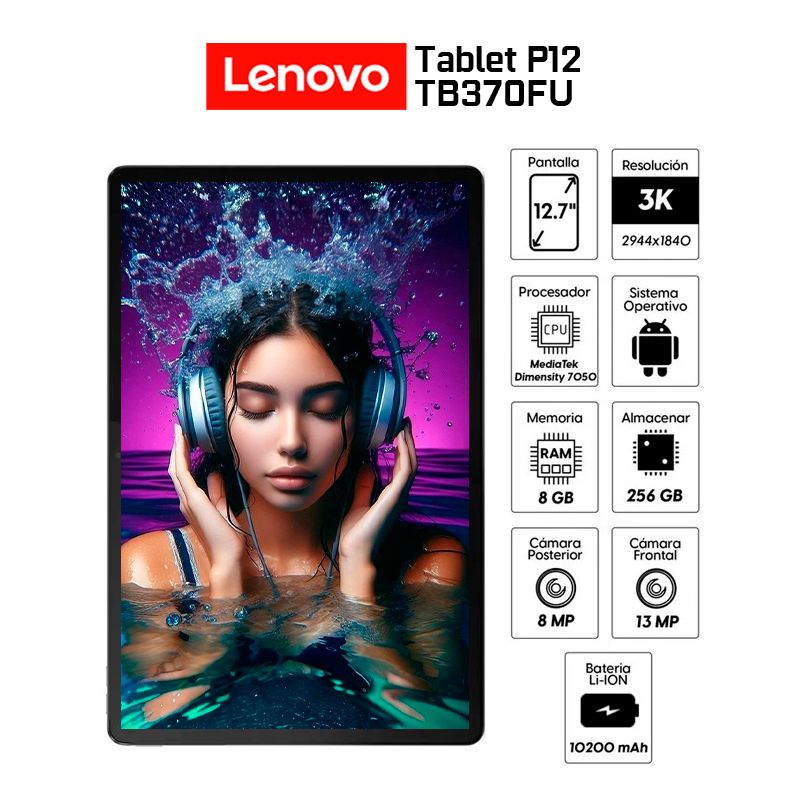 LENOVO - Tablet Lenovo Tab P12 TB370FU 8gb+256gb+Teclado Y Lápiz Wi-fi–Pantalla 12.7 3K Octa-Core