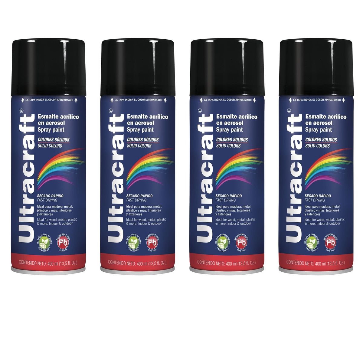 TRUPER - Pintura spray color NEGRO BRILLANTE, 4 UNIDADES ULTRACRAF TRUPER