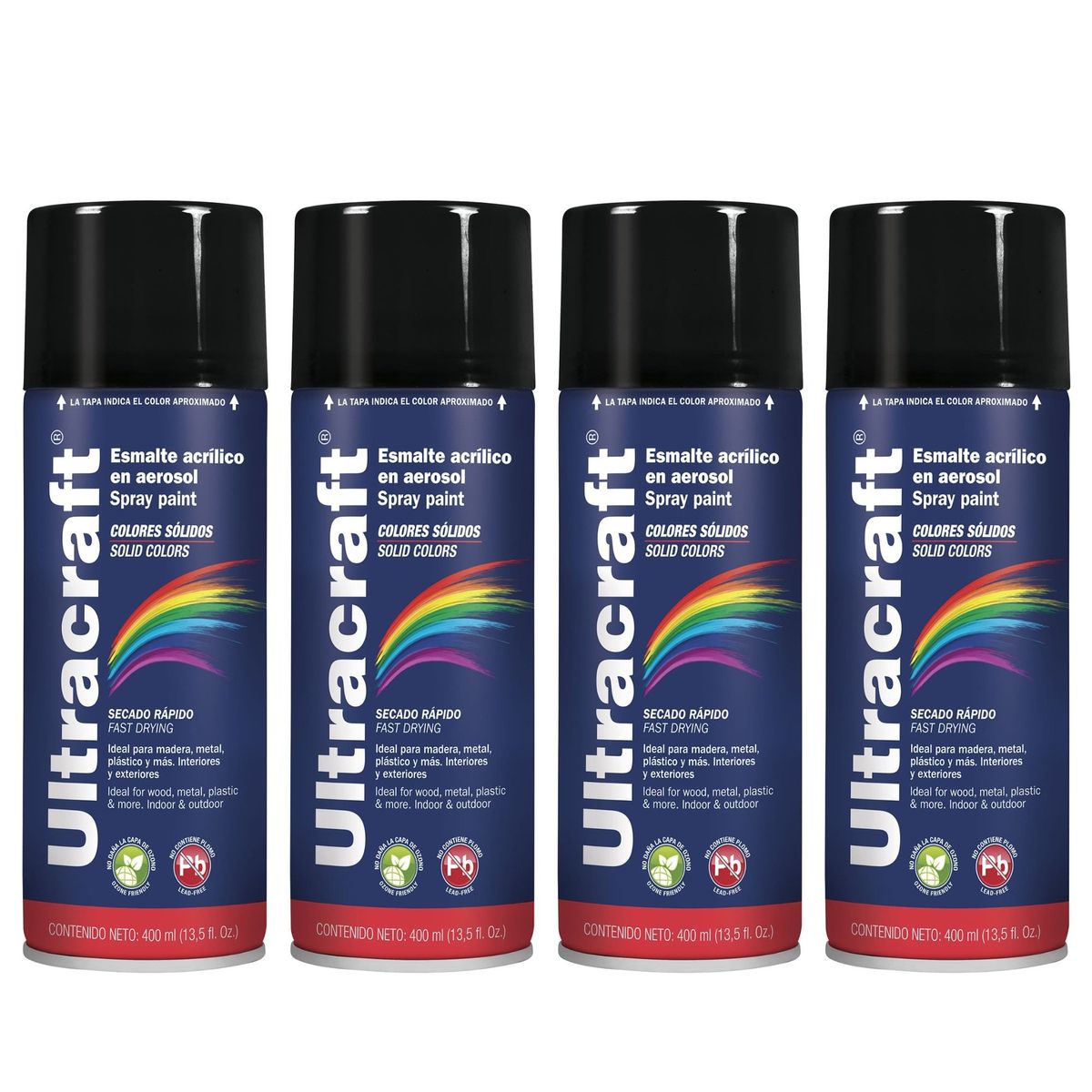 TRUPER - Pintura spray color NEGRO MATE, 4 UNIDADES ULTRACRAF TRUPER