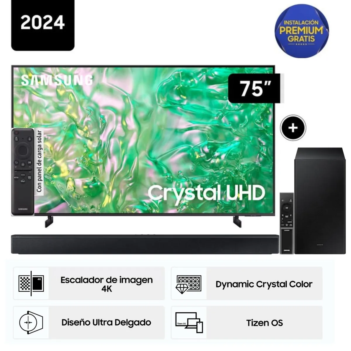 SAMSUNG - Televisor Samsung LED Smart TV 75 Crystal UHD 4K- UN75DU8000GXPE + Soundbar HW C450