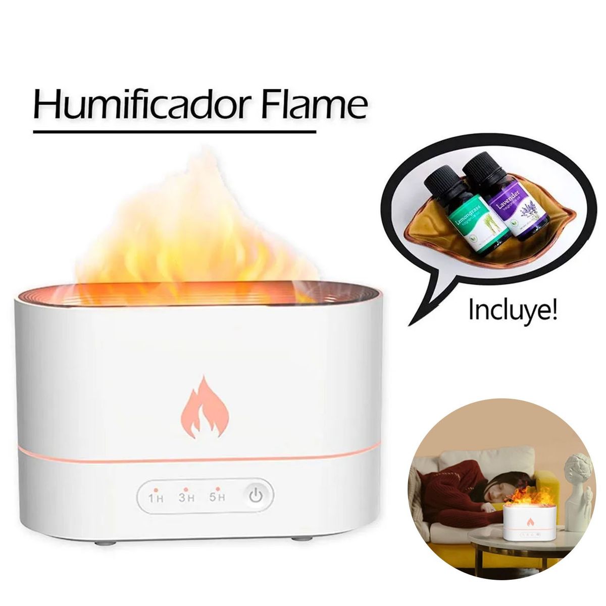 GENERICO - Humidificador de aire 3D Flame Aromatizante Blanco Mas Una Esencia