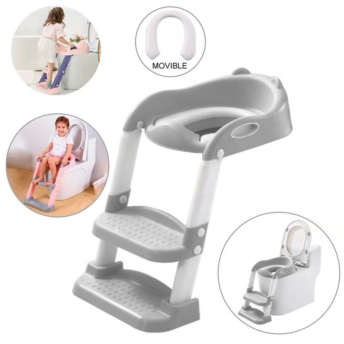 DOUX BEBE - Asiento Entrenamiento Para Niños con Escalera Gris