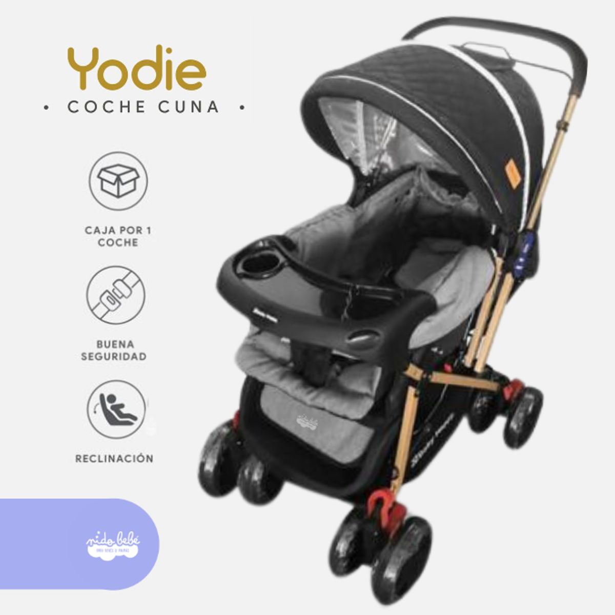 BABY HAPPY - Coche Cuna de Lujo «Yodie» Black