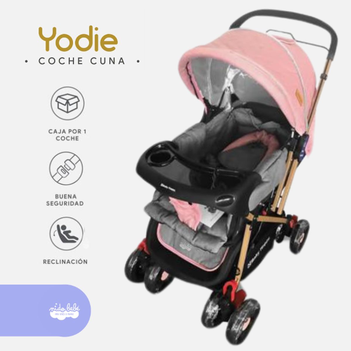 BABY HAPPY - Coche Cuna de Lujo «Yodie» Pink