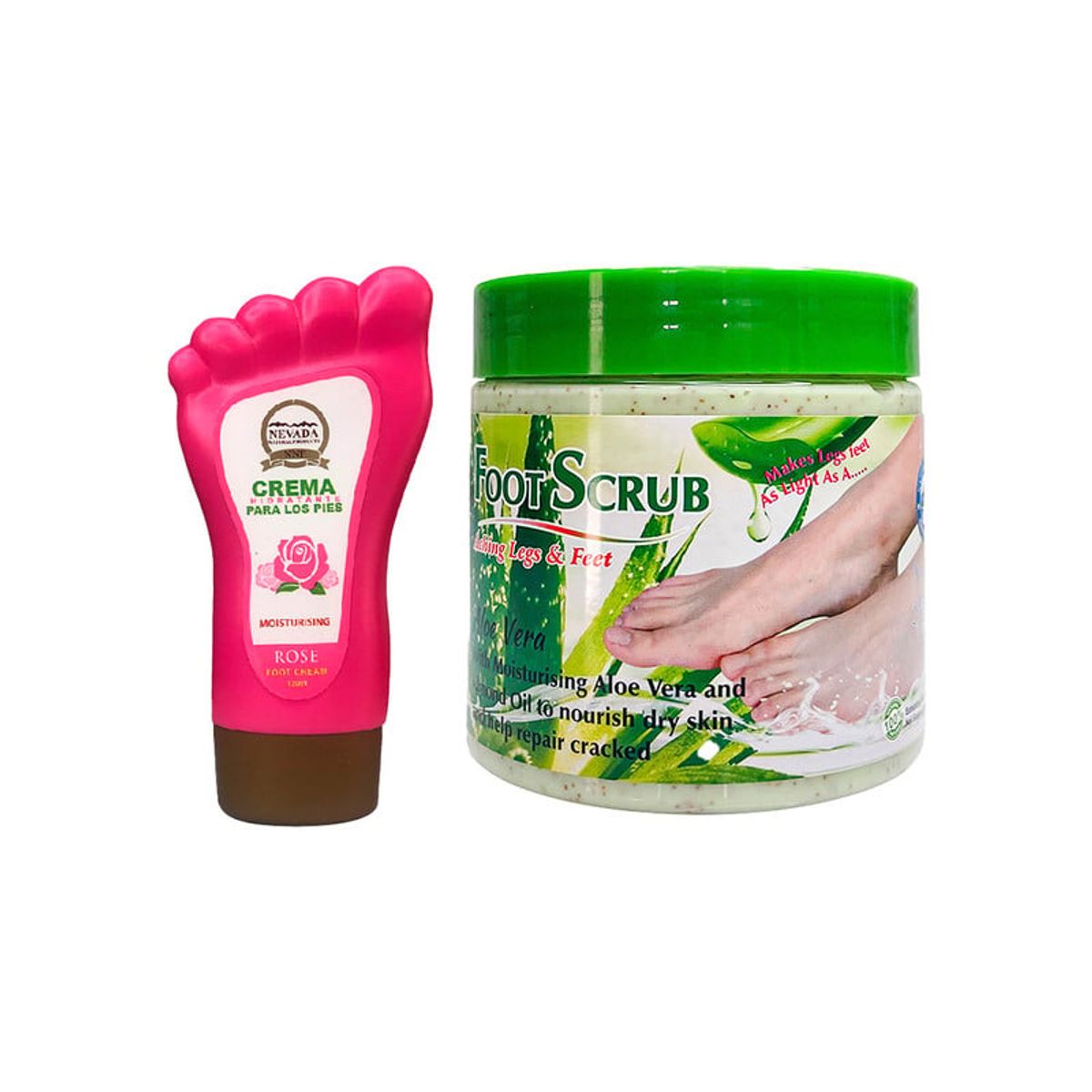 NEVADA NATURAL PRODUCTS - Crema Rosa + Exfoliante para los Pies 120ml Aloe Vera 500ml