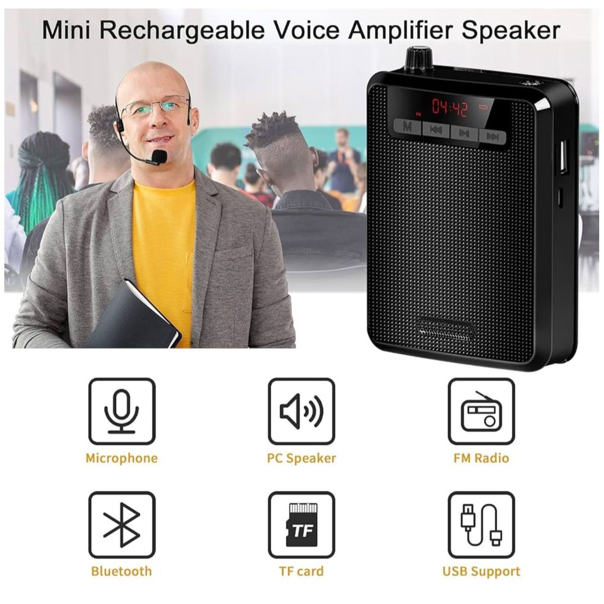 SEISA - Amplificador de Voz Portátil con Micrófono con Vincha Recargable