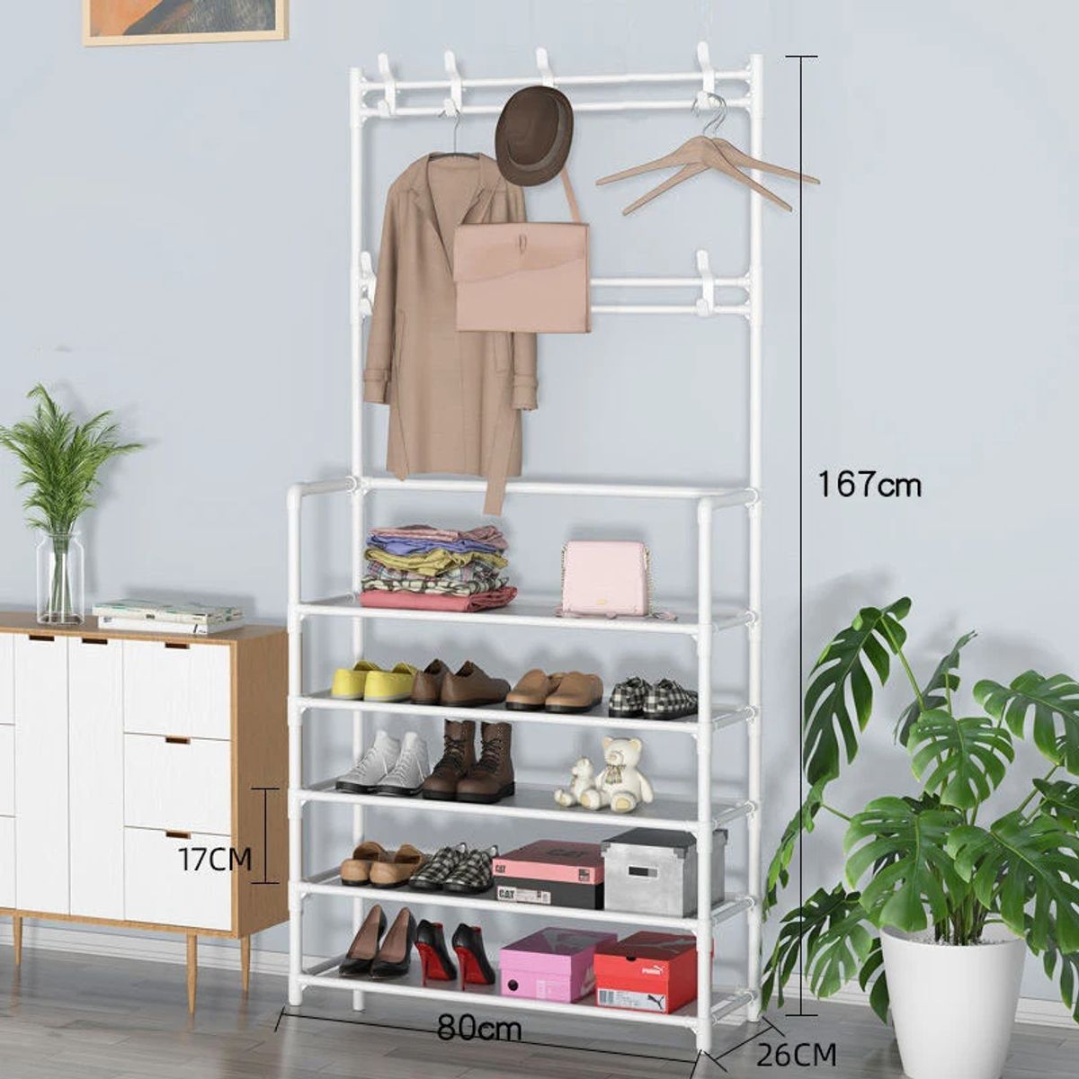 GENERICO - Rack Organizador Perchero 5 Niveles Blanco Ropa Zapatos Varios Genieka