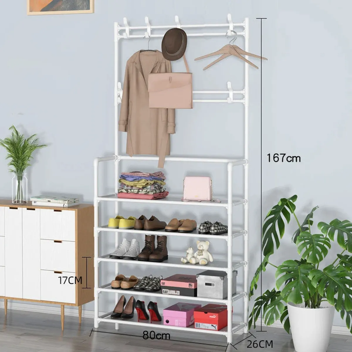 GENERICO - Rack Organizador Perchero 5 Niveles Blanco Ropa Zapatos Varios Genieka
